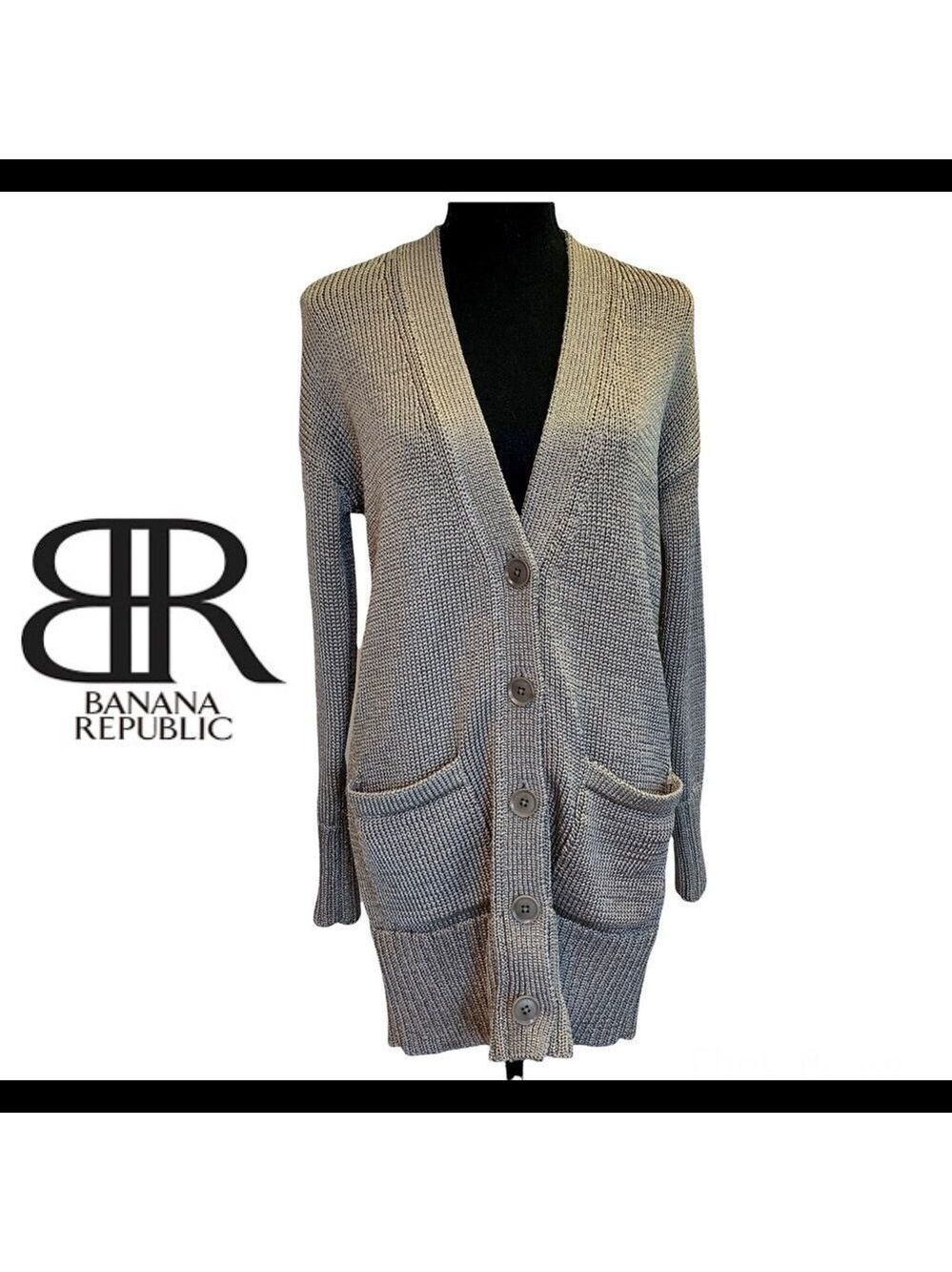 Banana republic Taupe button front metallic platinum coloured cardigan sweater S